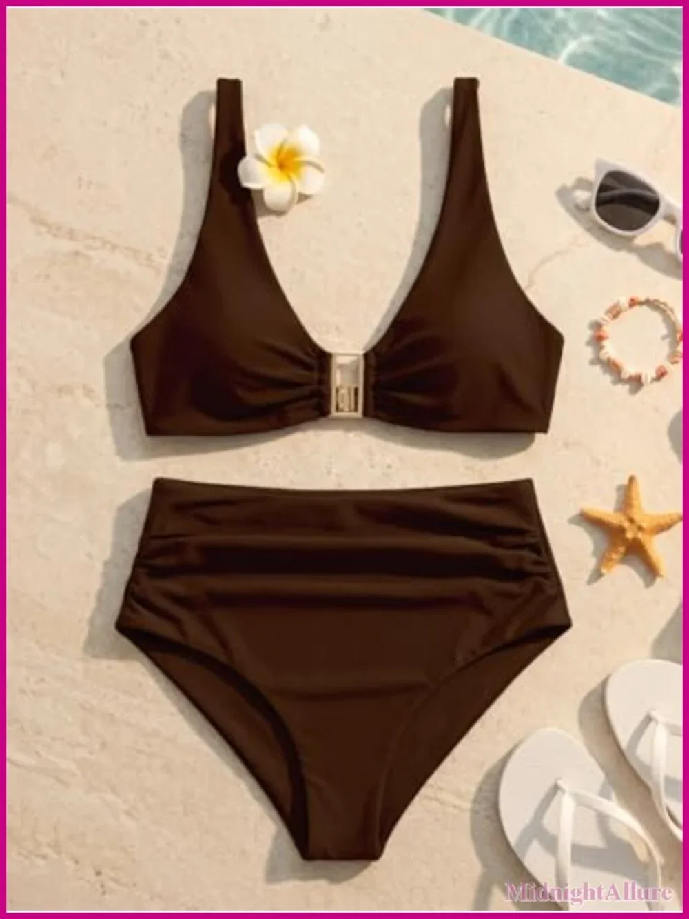 High Waisted Bikini Set Two Piece Tummy Control Bathing Suit Adjustable Straps